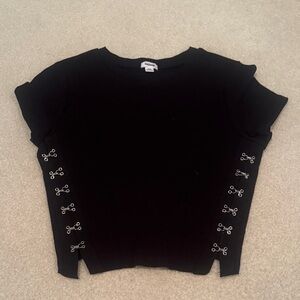 Garage Black Short Sleeve Top with Silver Hook Details